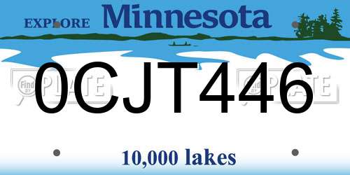 0CJT446 Minnesota License Plate