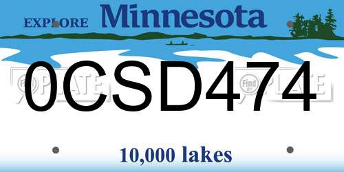 0CSD474 Minnesota License Plate