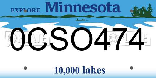 0CSO474 Minnesota License Plate