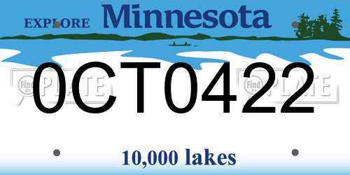 0CT0422 Minnesota License Plate
