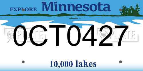 0CT0427 Minnesota License Plate