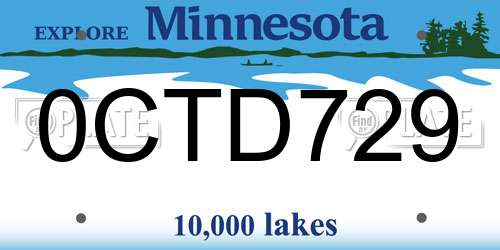 0CTD729 Minnesota License Plate