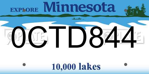 0CTD844 Minnesota License Plate