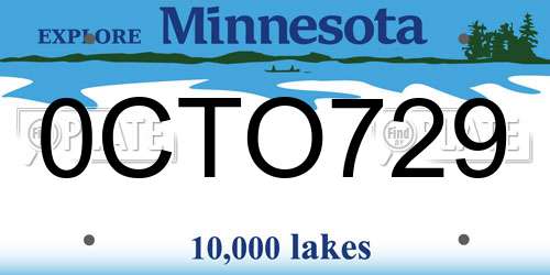 0CTO729 Minnesota License Plate