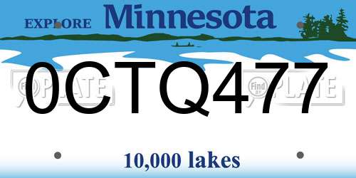 0CTQ477 Minnesota License Plate