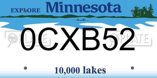 0CXB52 Minnesota License Plate