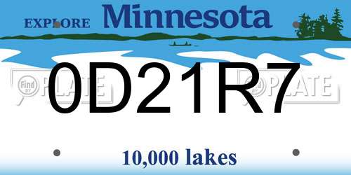 0D21R7 Minnesota License Plate