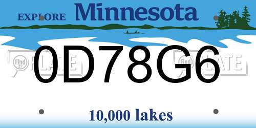 0D78G6 Minnesota License Plate