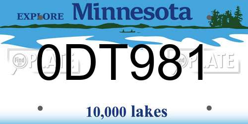0DT981 Minnesota License Plate