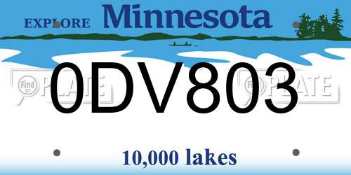 0DV803 Minnesota License Plate