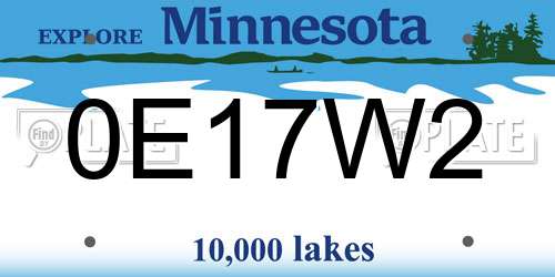 0E17W2 Minnesota License Plate