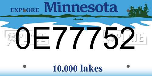 0E77752 Minnesota License Plate