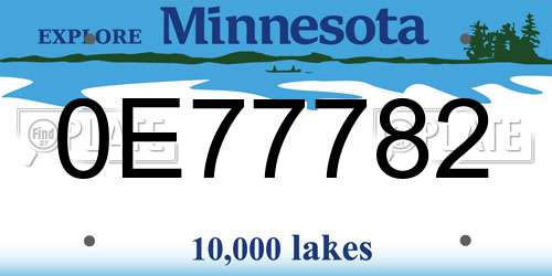 0E77782 Minnesota License Plate