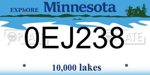 0EJ238 Minnesota License Plate