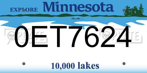 0ET7624 Minnesota License Plate
