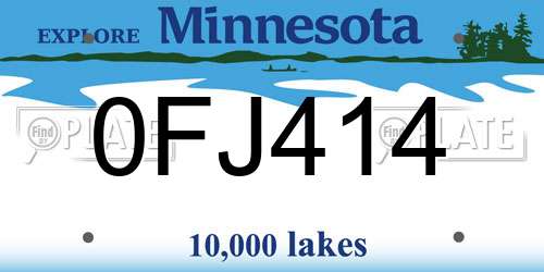 0FJ414 Minnesota License Plate