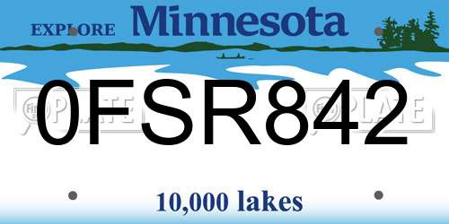 0FSR842 Minnesota License Plate
