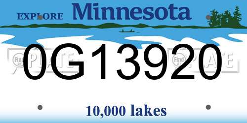 0G13920 Minnesota License Plate
