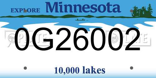 0G26002 Minnesota License Plate