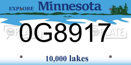 0G8917 Minnesota License Plate