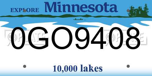 0GO9408 Minnesota License Plate