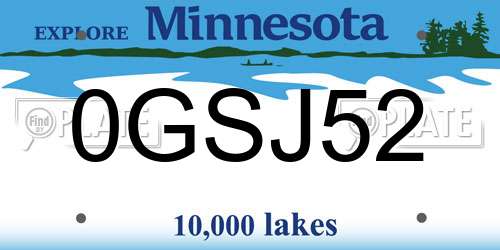 0GSJ52 Minnesota License Plate