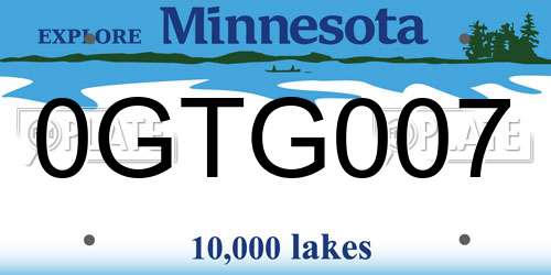 0GTG007 Minnesota License Plate
