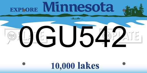 0GU542 Minnesota License Plate