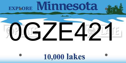0GZE421 Minnesota License Plate