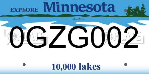 0GZG002 Minnesota License Plate
