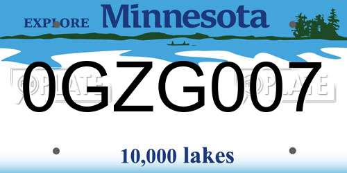 0GZG007 Minnesota License Plate