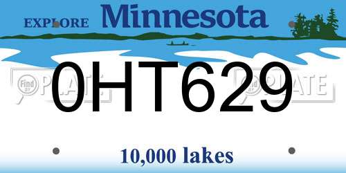 0HT629 Minnesota License Plate