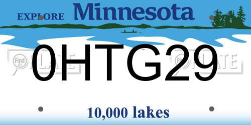 0HTG29 Minnesota License Plate