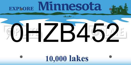 0HZB452 Minnesota License Plate
