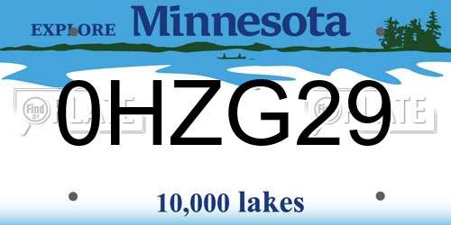0HZG29 Minnesota License Plate