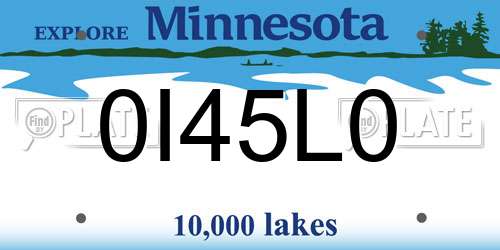 0I45L0 Minnesota License Plate