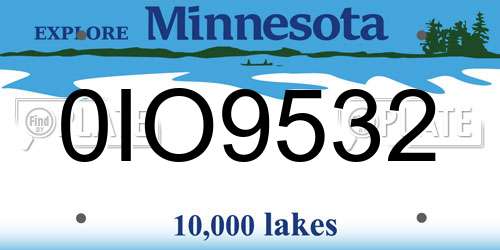 0IO9532 Minnesota License Plate