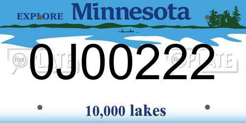 0J00222 Minnesota License Plate