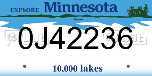 0J42236 Minnesota License Plate