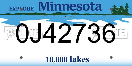 0J42736 Minnesota License Plate