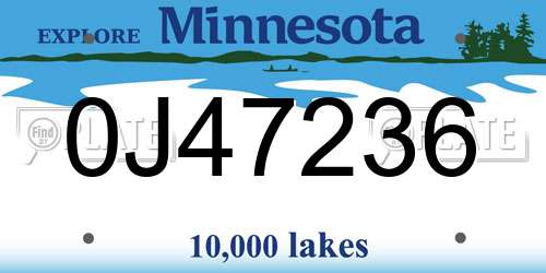 0J47236 Minnesota License Plate