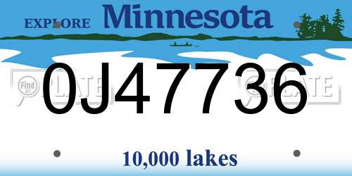 0J47736 Minnesota License Plate