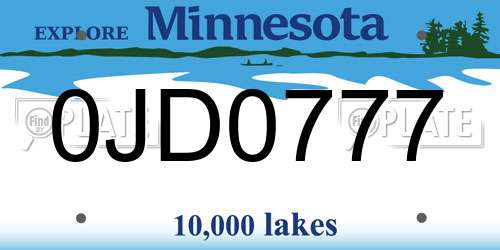0JD0777 Minnesota License Plate