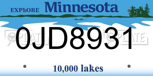 0JD8931 Minnesota License Plate