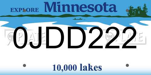 0JDD222 Minnesota License Plate