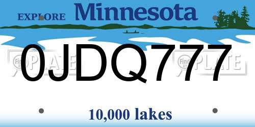 0JDQ777 Minnesota License Plate