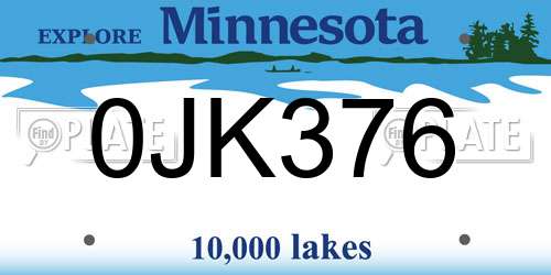 0JK376 Minnesota License Plate