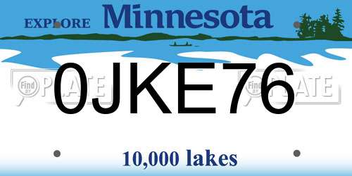 0JKE76 Minnesota License Plate