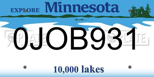 0JOB931 Minnesota License Plate