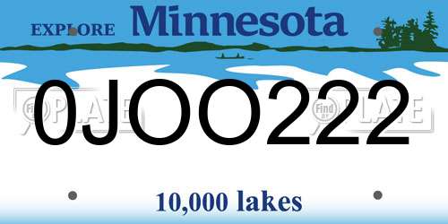 0JOO222 Minnesota License Plate